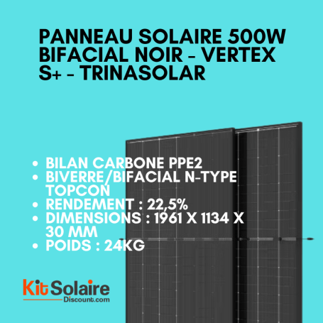 Panneau Solaire 500Wc BiFacial Noir - Bas Carbone PPE2 - TrinaSolar